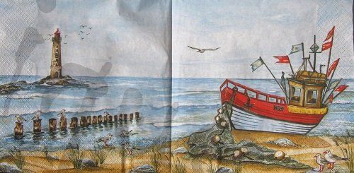 Tovaglioli: Serviette fischerboot (d259) 2Stk. – Nuovo (secondo la descrizione) da Schlatt TG venduto da kreativ-atelier