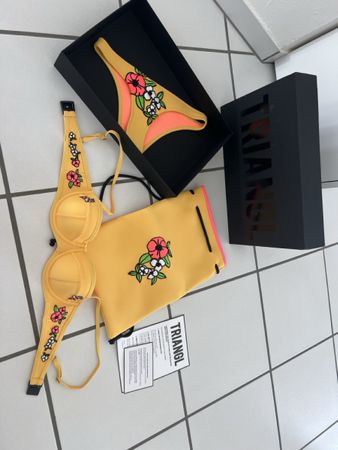 TRIANGL Bikini Set Gelb Blumenmuster Gr. S mit Täschli ☀️