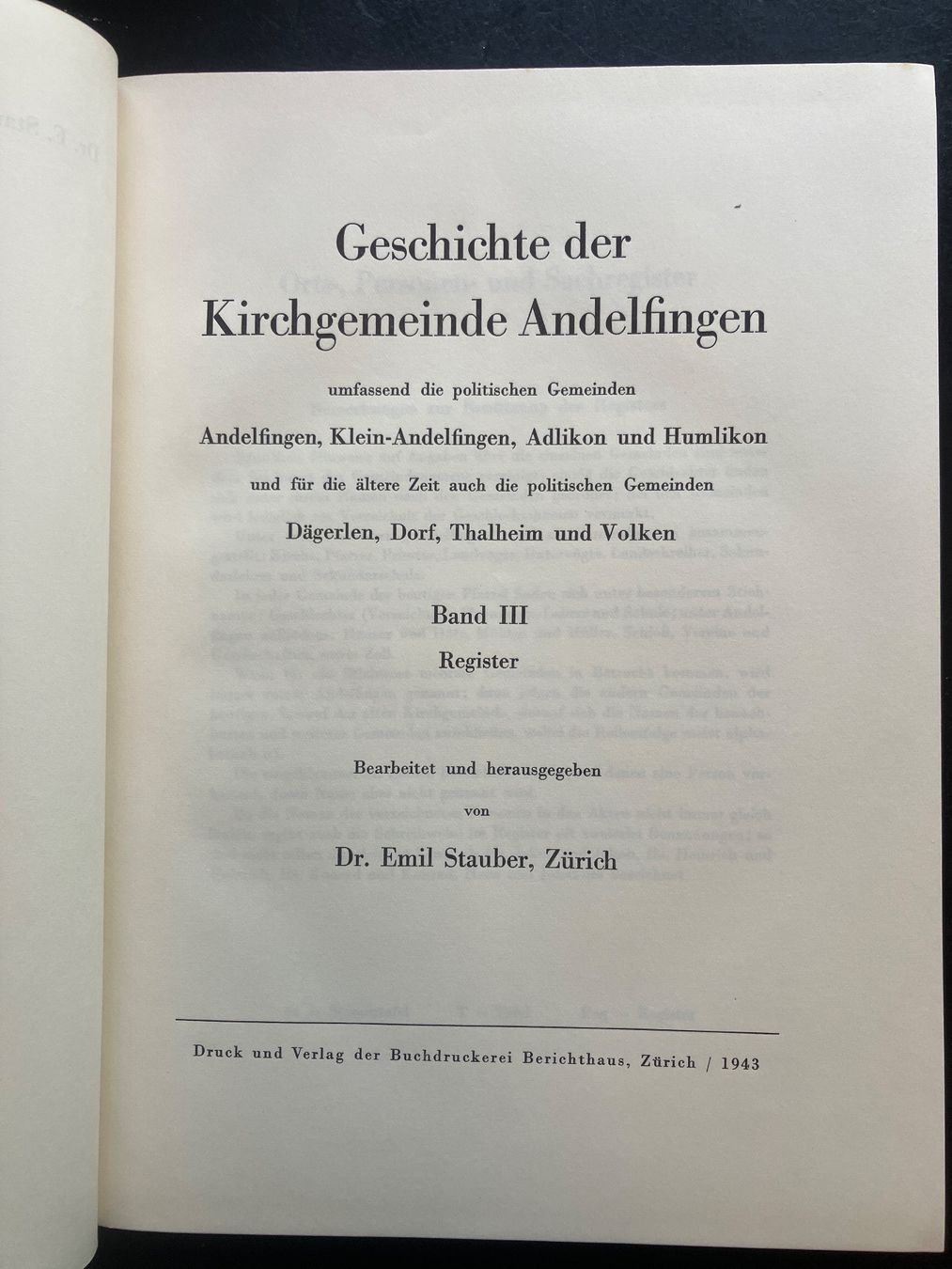 Libri: Andelfingen. Dr. E. Stauber. 1943 – Usato da Wangen ZH venduto da day01 5
