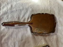 Antikes Spiegel- und Bürsten-Set, Silber, Vintage Deko