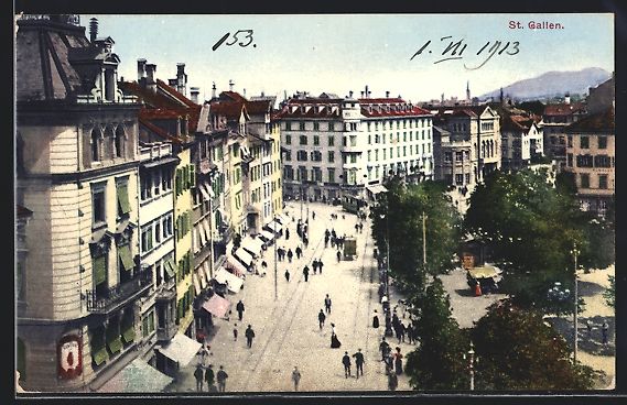 Cartoline postali: St. Gallen, Strassenpartie mit Strasseba – Usato da Berlin venduto da bartko-reher
