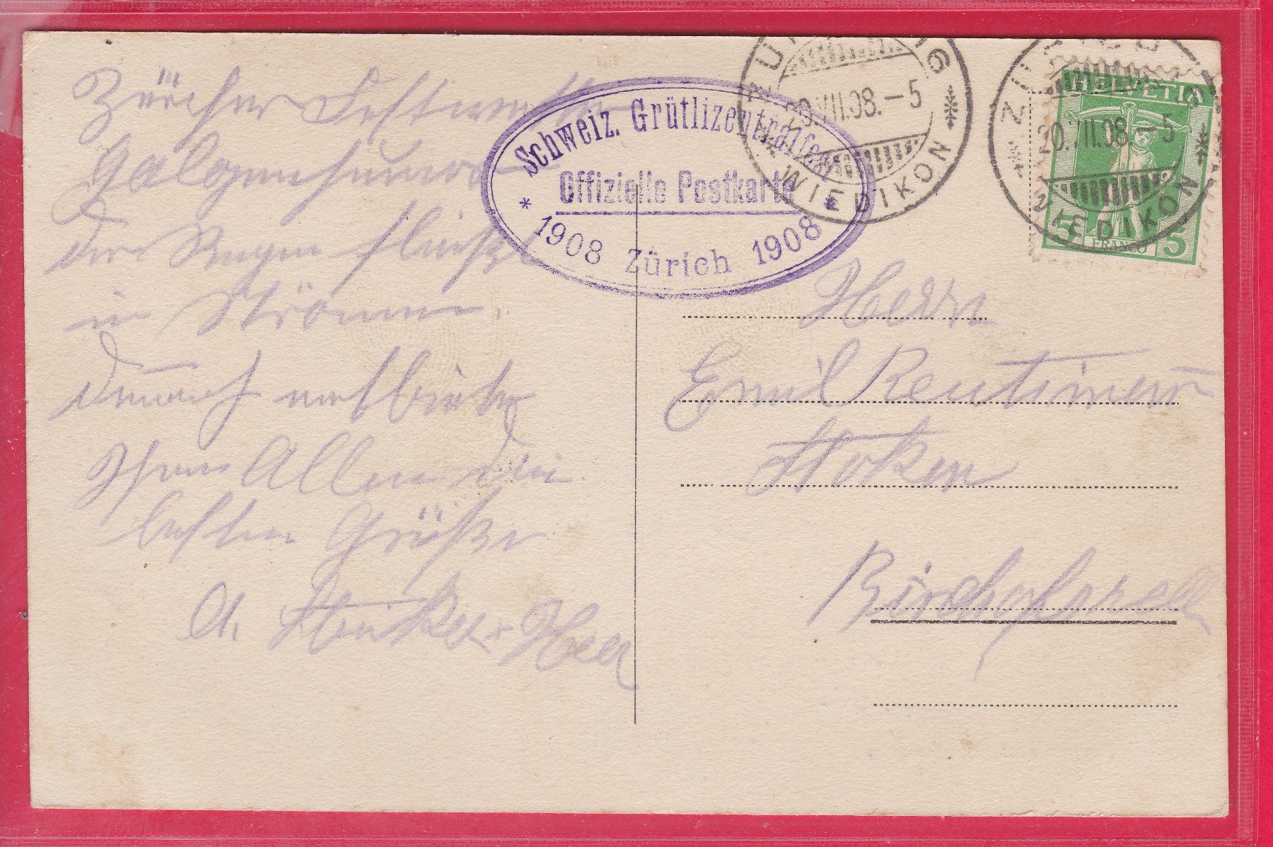 Cartoline postali: ZÜRICH VON DER QUAIBRÜCKE, 20.7.1908 – Usato da Oberrieden venduto da Gebirgsstelze 1