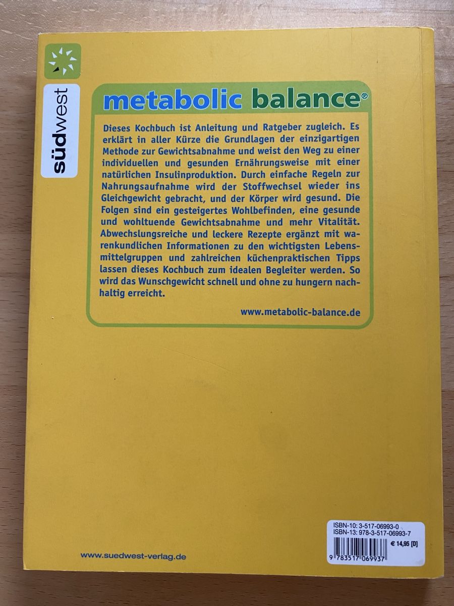 Libri: Metabolic Balance  Das Kochbuch - Dr. med. Wolf Funfack – Usato da Schwarzenburg venduto da Michellu 1