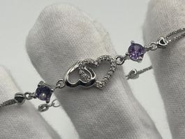 Bracelet cœurs entrelacés et pierres violettes en Argent 925