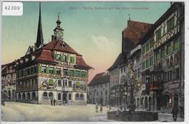 Stein am Rhein - Rathaus mit den alten Bauwerken - Litho