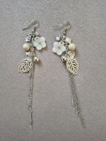 Boucles d'oreilles feuilles & fleurs argentées, style bohème
