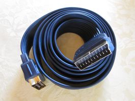 Scart Kabel (Flachkabel) 2,1 m mit vergoldeten Anschlüssen