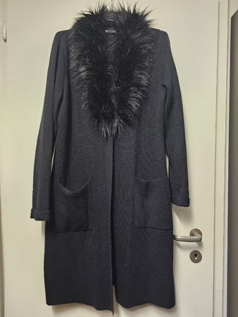 Gilet Long Noir Femme/Col fourrure synthétique/chaud/T:M