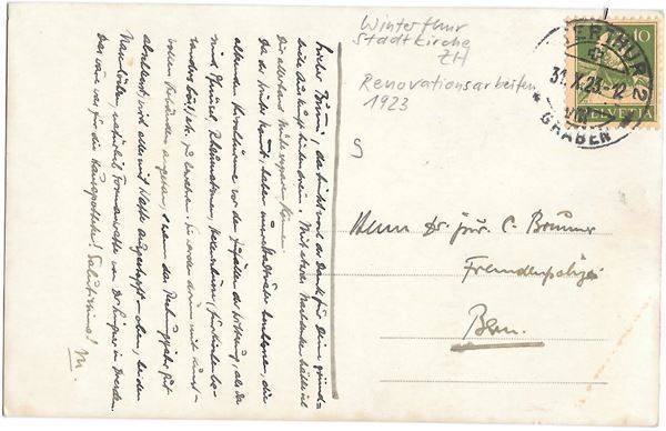 Cartoline postali: Winterthur Renovationsarbeiten Kirche 1923 – Usato da Olten venduto da clotaldi 1