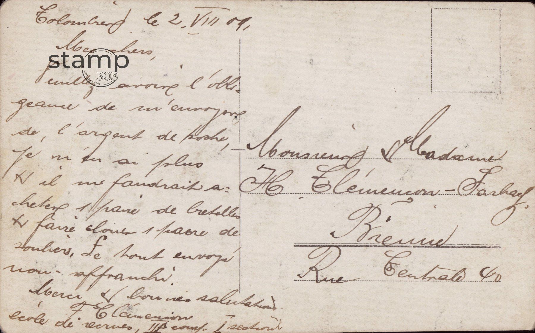Ansichtskarten: 1909 AK Militär _ Colombier – Gebraucht aus Eggersriet von stamp303 1