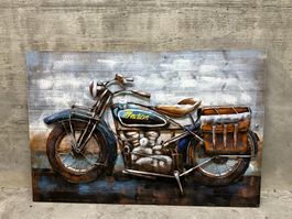Tableau 3D Métal & Bois Moto Vintage "Indian" – Art moderne