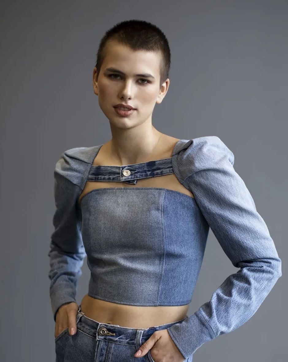 Tops: Denim Top With Statement Sleeves – Neu (gemäss Beschreibung) aus Goldau von Kseniya123