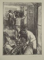 IM BAHNPOSTWAGEN, LITHOGRAPHIE JACQUES BERGER 40er JAHRE PTT