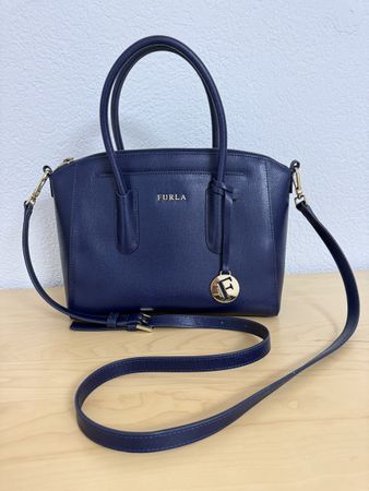 Handtasche FURLA blau Leder Umhängetasche 