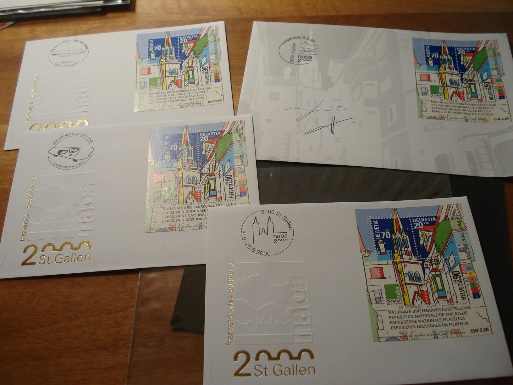 Alle Briefmarken: 4 Belege mit Block NABA St Gallen 2000 – Gebraucht aus Niederwil AG von morostahu 1