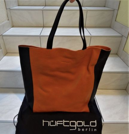 HÜFTGOLD BERLIN SHOPPER LEDER SCHWARZ ORANGE