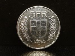 5 Franken Silber 1939 Fünfliber Münze