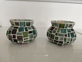 2 Mosaik Windlichter grün
