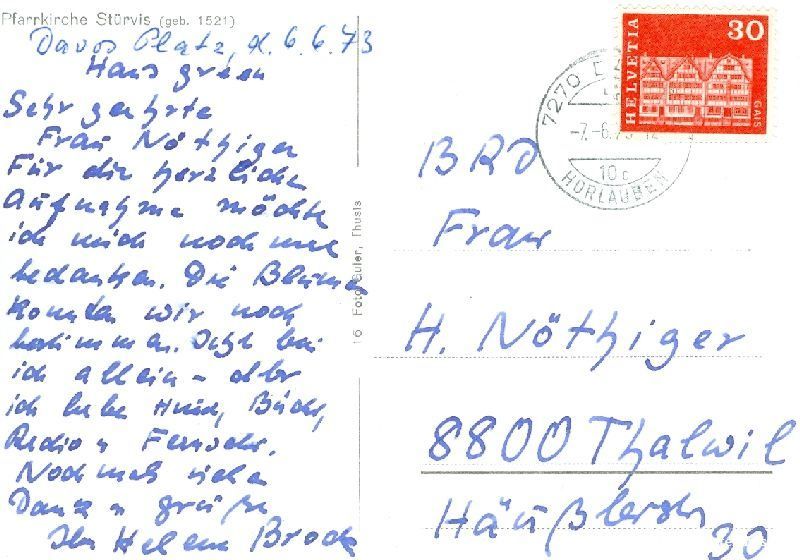 Cartoline postali: Stürvis - Pfarrkirche + 1973 – Usato da Emmenbrücke venduto da teestube 1