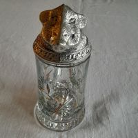Vintage Bierkrug aus Glas, mit Zinn-Wildschweinkopf, BMF