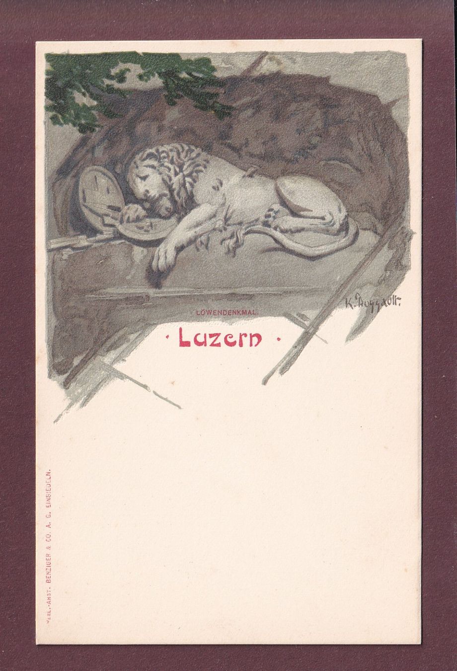 Cartoline postali: LUZERN - Löwendenkmal - K. Ruggault – Usato da Pully venduto da nicecards