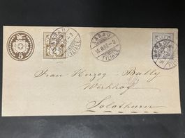 Ziffer 1887, 2c+3c auf 5c Ganzsache Briefvorderseite