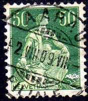 SITZENDE HELVETIA 50 RP TOP VOLLSTEMPEL AARAU 2.VIII.09.VIII