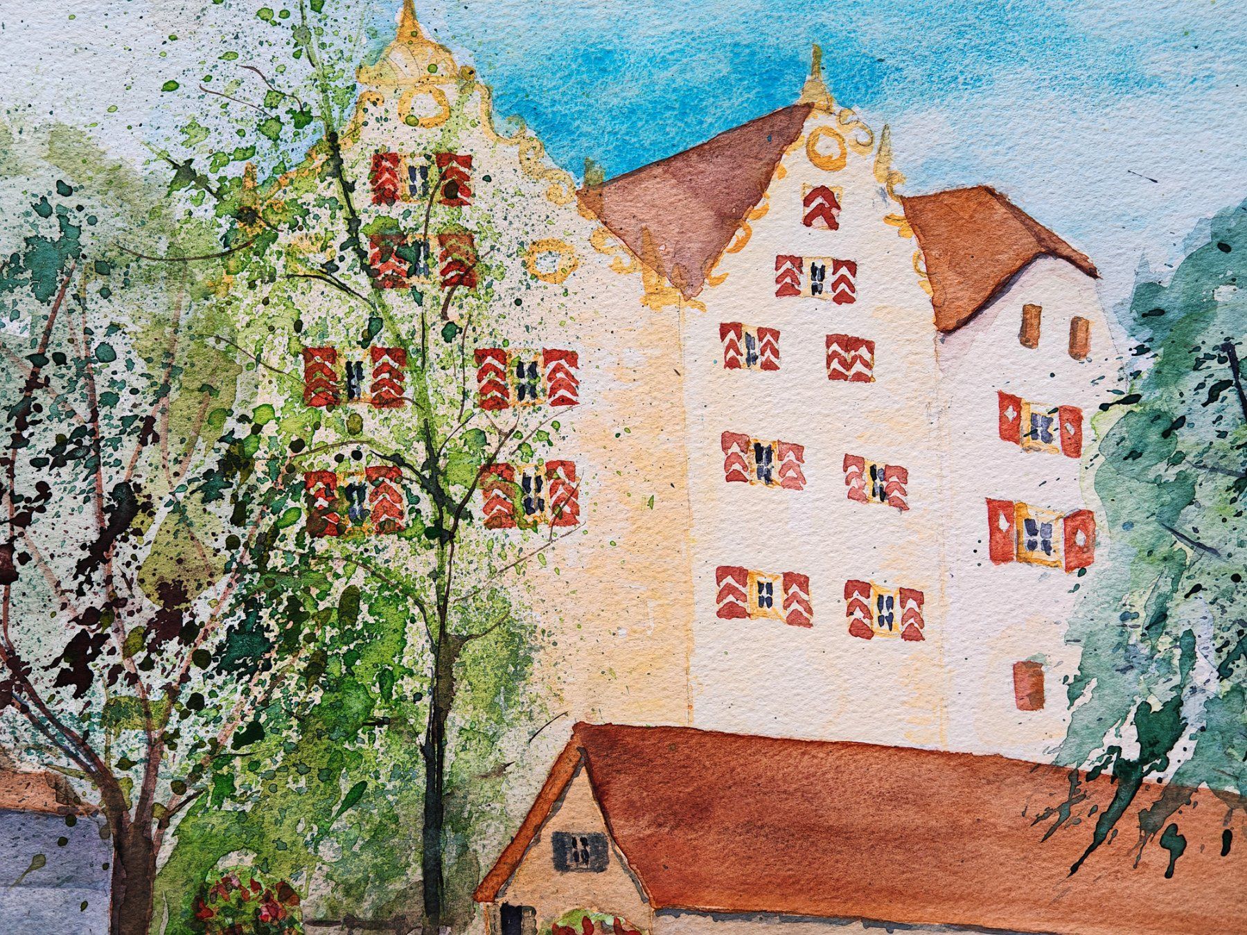 Dipinti: Schloss Wildegg, grosses Aquarell, 2004 – Usato da Zuerich venduto da Antiquarium 1