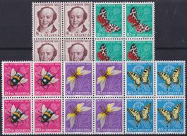 1954, Pro Juventute: J153-157 Serie Viererblöcke */**