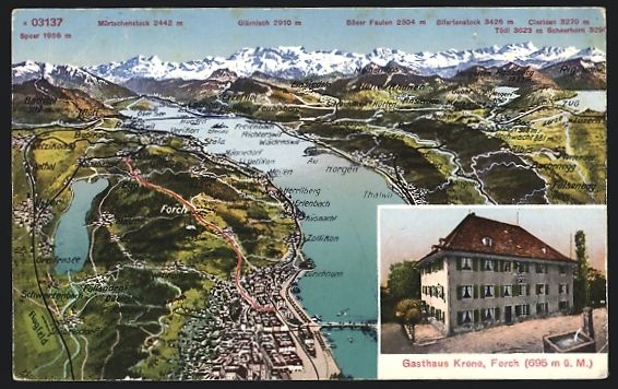Ansichtskarten: Forch, Gasthaus Krone, Alpen-Panorama mi – Gebraucht aus Berlin von bartko-reher