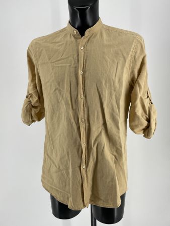 Hemd Leinenoptik beige Gr. M Stehkragen Zara Relaxed fit