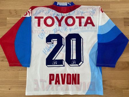 ORIGINAL EHC KLOTEN FLYERS # 20 PAVONI TRIKOT SIGNIERT M