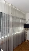 2x elegante Gardinen / Vorhänge Weiss-Grau – je 3 m breit