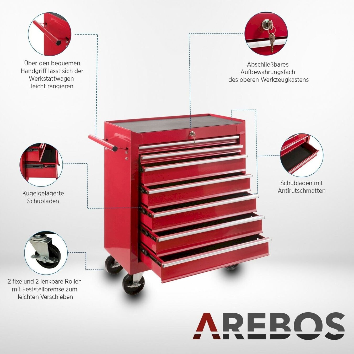 Tutti gli attrezzi: Arebos Werkzeugwagen 7 Fächer rot – Nuovo e nell'imballaggio originale da Bottighofen venduto da zaap 3
