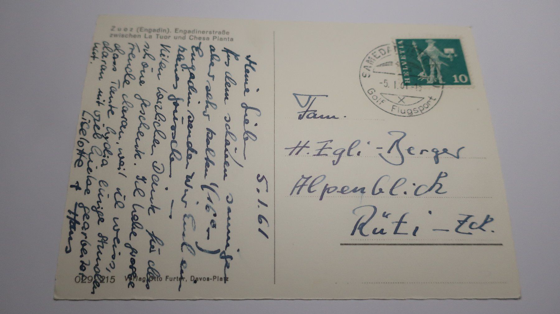 Ansichtskarten: Zuoz (Engadin) 1961 – Gebraucht aus Cormoret von Pascalll2001 3