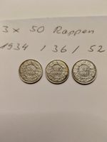3x 50 Rappen 1934, 1936, 1952 