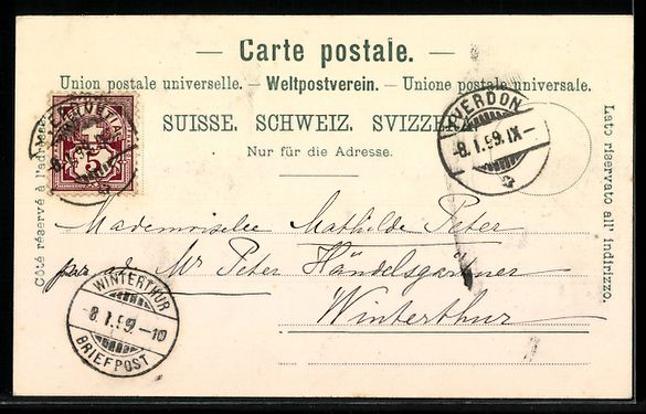 Ansichtskarten: AK Yverdon, Rue de la Poste, 1899 – Gebraucht aus Berlin von bartko-reher 1