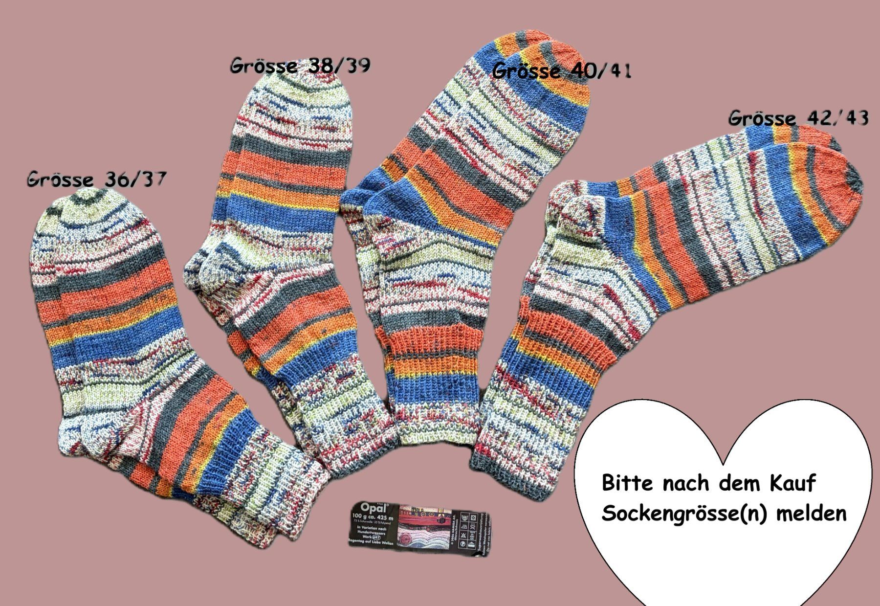 Calze: Handgestrickte "Hundertwasser" Socken verschiedene Grössen – Nuovo e nell'imballaggio originale da Täuffelen venduto da sohalt