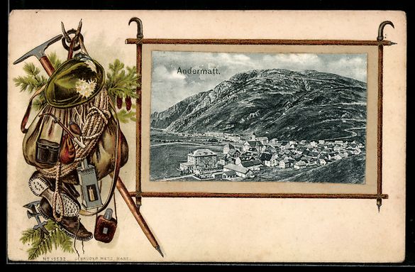 Cartoline postali: Andermatt, Ortsansicht mit Bergpanorama, – Usato da Berlin venduto da bartko-reher