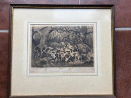 Antikes Bild mit Jagdszene von Hallali de Louvart von 1864