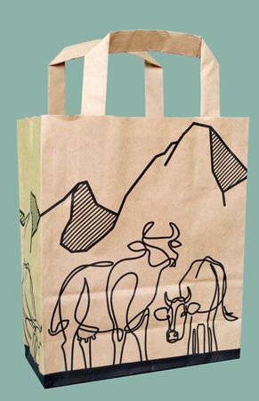 Papier-Tragtaschen braun mit Motivdruck Kuh und Berge