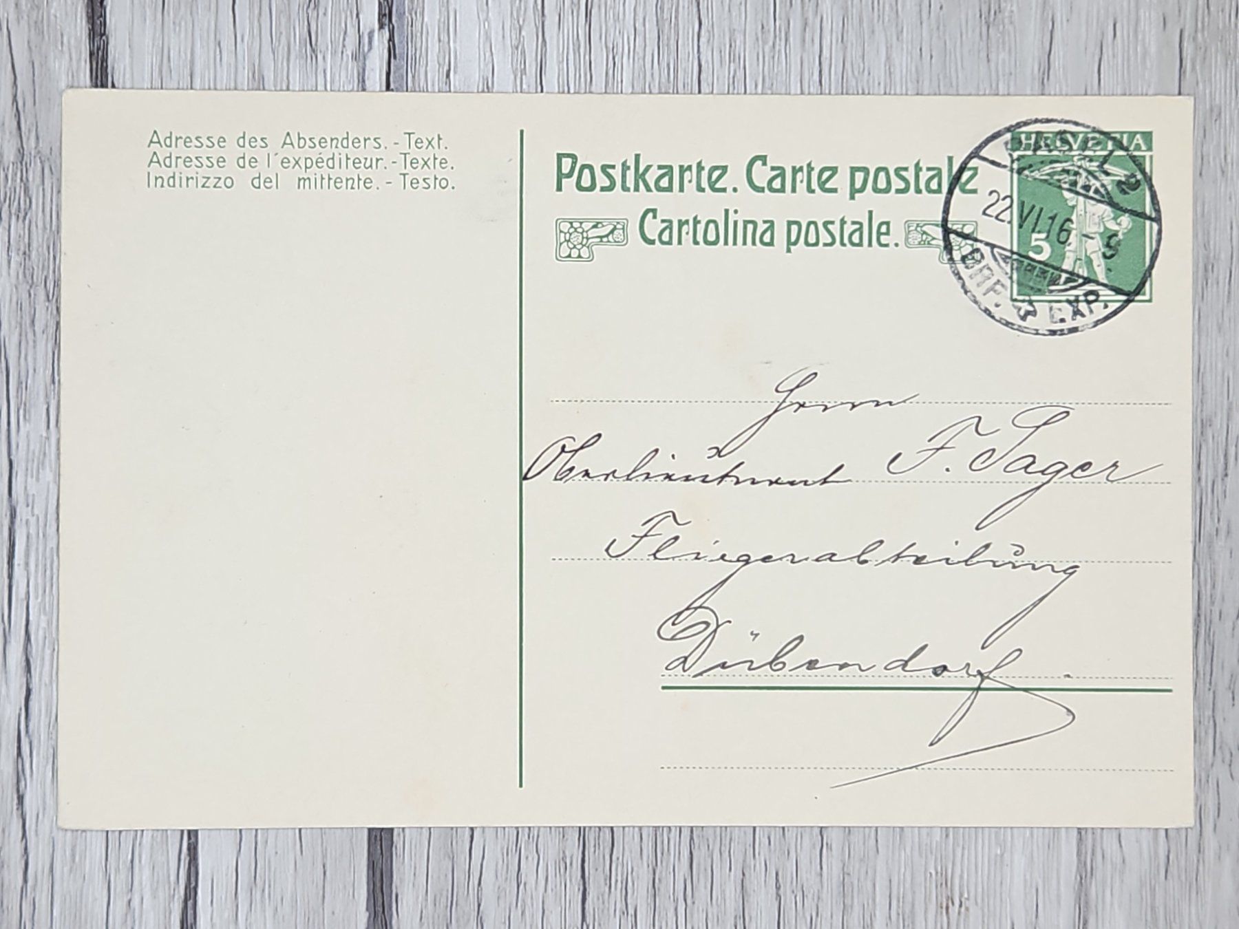 Tutti i francobolli: CL13 Carte Postale  + Timbre Suisse 1916 – Usato da Cousset venduto da Patrick_Collections