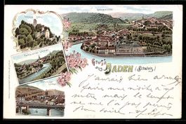 Litho Baden /Schweiz, Ortsansicht mit Sc