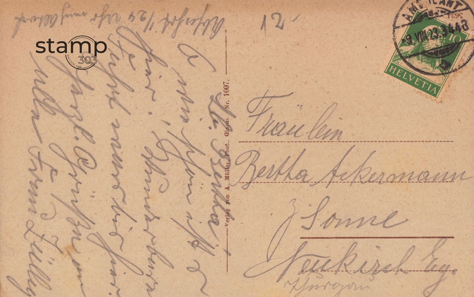 Cartoline postali: 1923 AK Glarus mit Glärnisch – Usato da Eggersriet venduto da stamp303 1