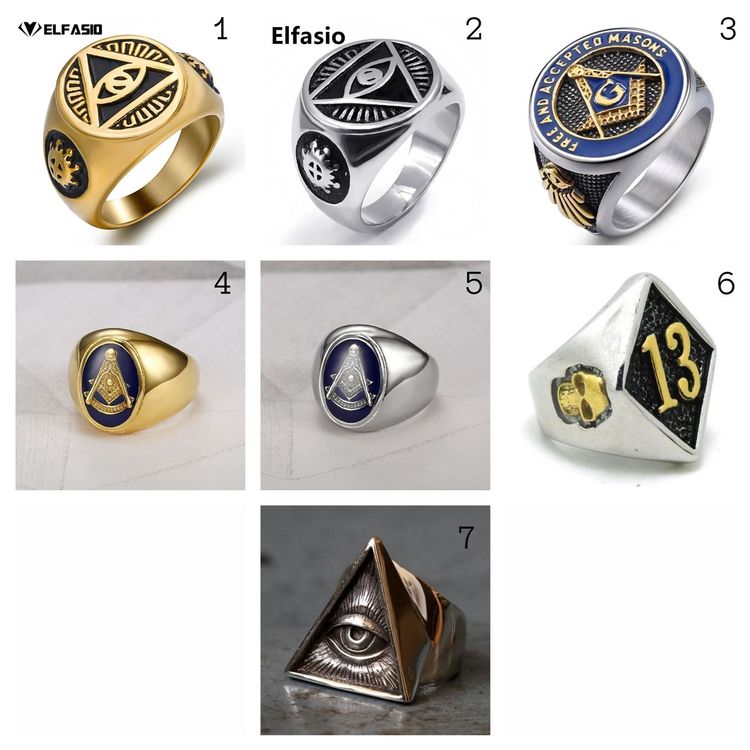 Herren-Ring Titanstahl - Freimaurer-Symbol Design In Schwarz/Gold, Größe 7-12