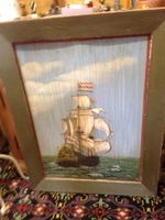Ölgemälde Bild  Segelschiff auf Holz