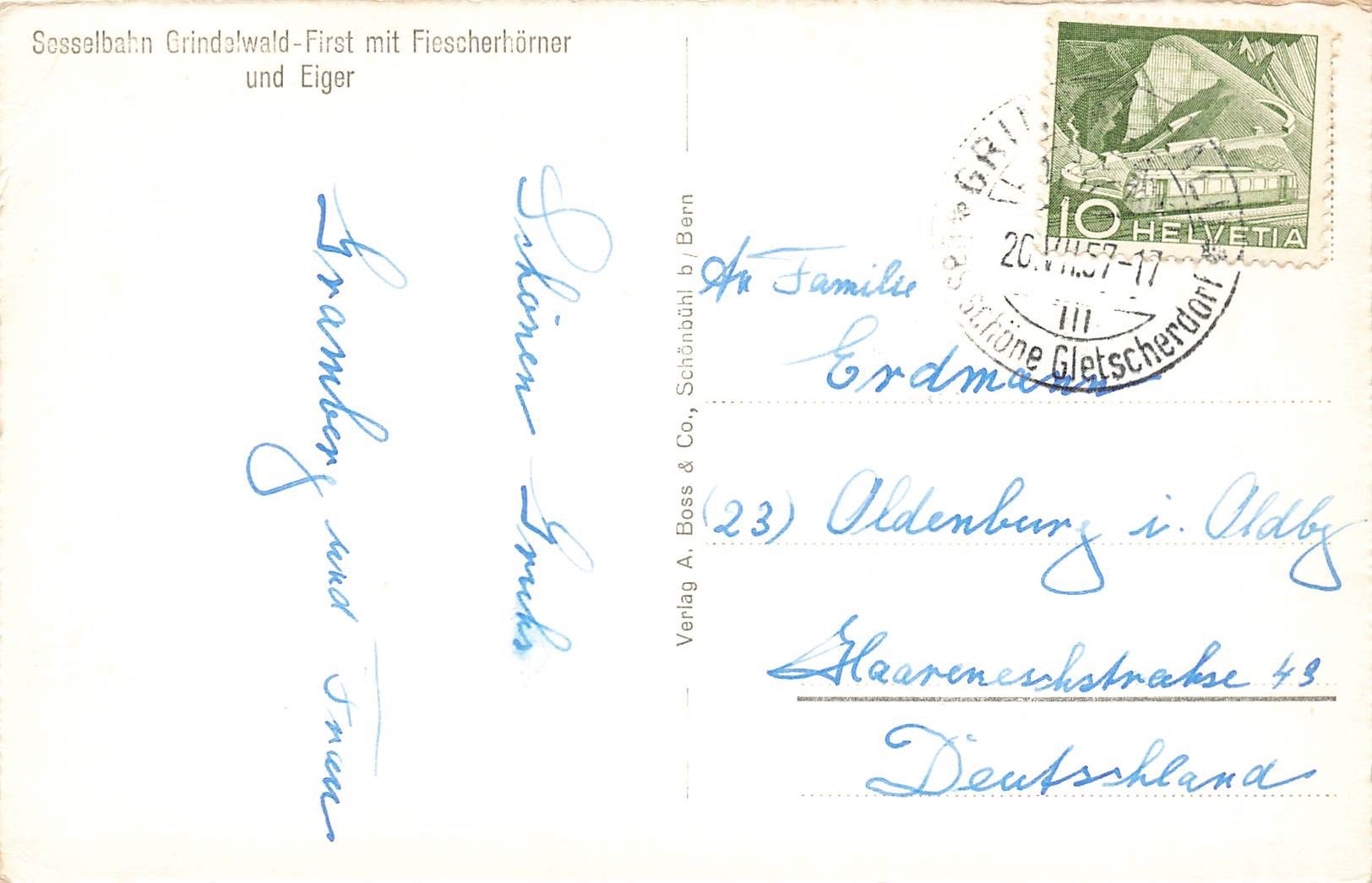 Cartoline postali: Sesselbahn Grindelwald first mit fiescherhorner und eiger – Usato da Biasca venduto da Blenio71 1