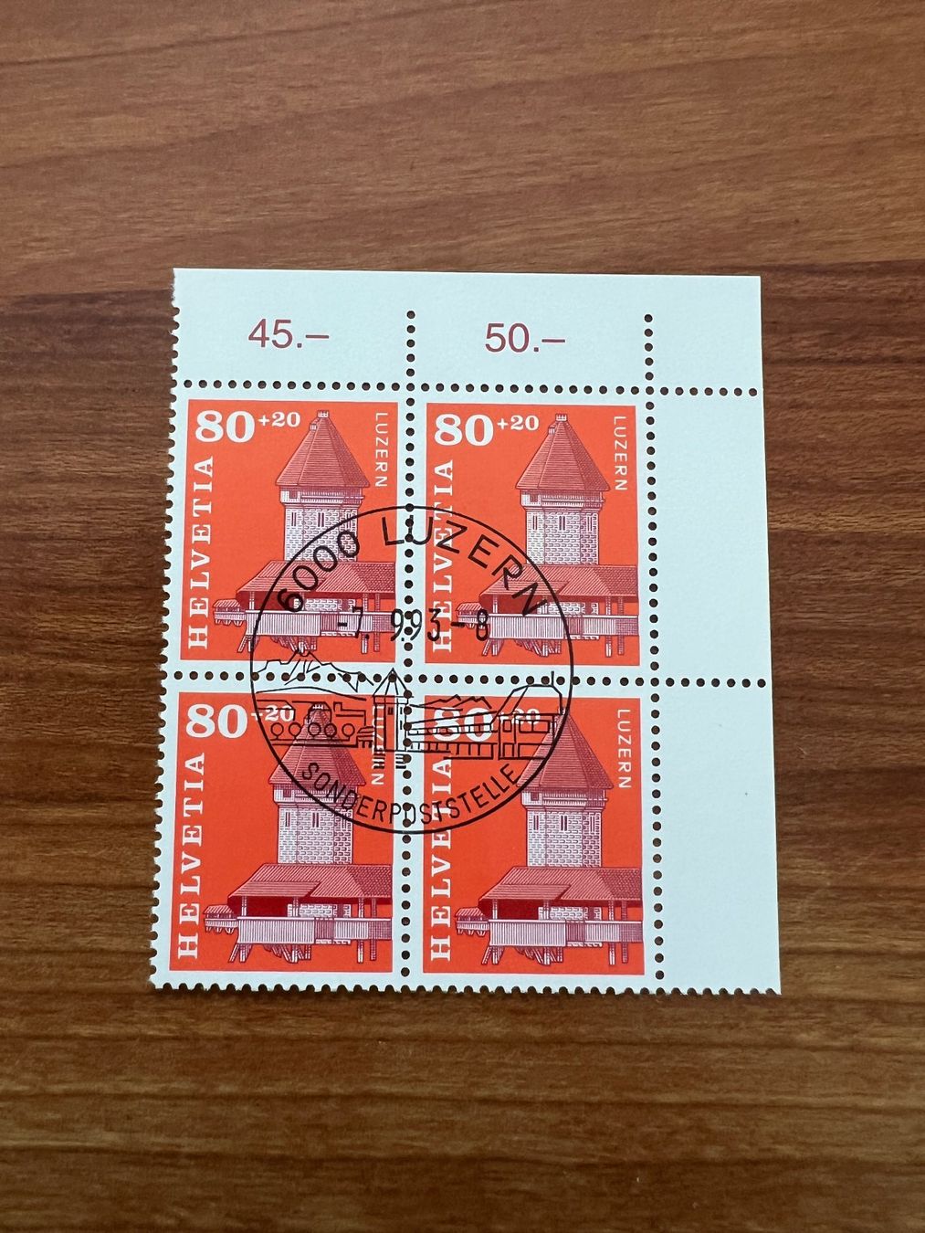 Tutti i francobolli: 1993  CH Erstag gest.Viererblock mit Tab  (K236) – Usato da Hinwil venduto da Sidi4