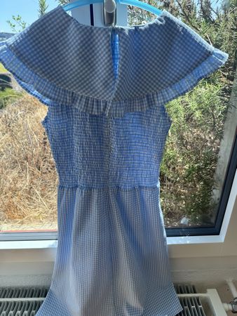 Elli White Dress Blue Gingham Size S