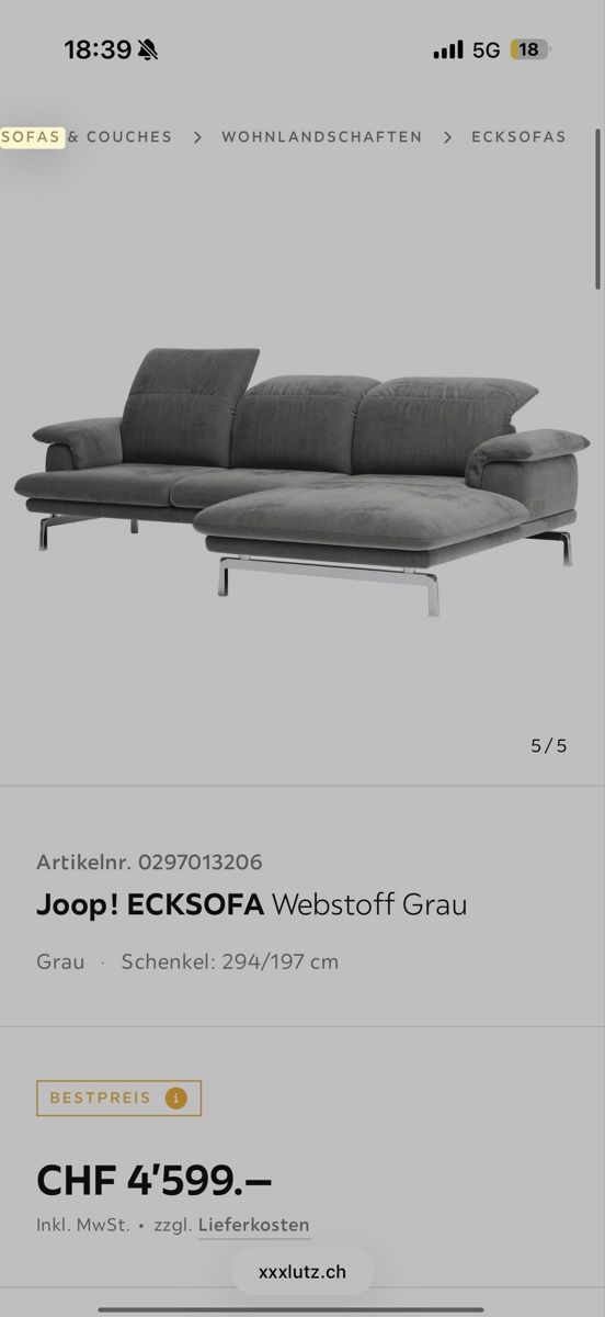 Joop Sofas: Joop Ecksofa – Gebraucht aus Winterthur von tati124